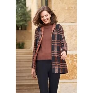 Ming Wang Women's Soft Knit Black Brown Plaid Open Cardigan Sweater Shrug XS